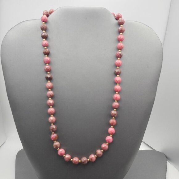 VTG Faceted Rhodonite 8mm Beaded Necklace 16" GF 14K Spring Clasp & Spacers - Picture 6 of 9